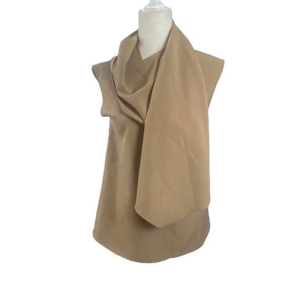LANE JT Sleeveless top blouse w Shawl size M Medium Tan beige - Picture 2 of 12